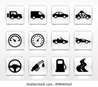 Transportation and Wheels on White Square Buttons