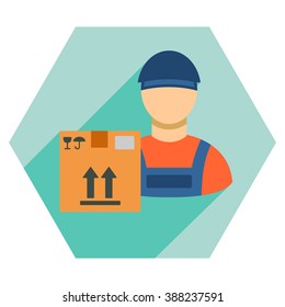 Transportation Work long shadow vector icon. Style is a flat symbol on a colored hexagon button with longshadow.