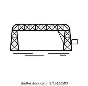Transporter bridge line icon isolated on white background. Urban architecture. Vector illustration.