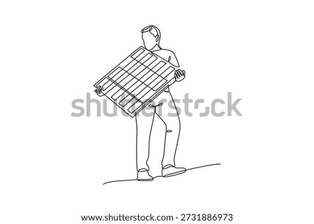 Transporting Large Food Crate. Preparation for 7 days without electricity Concept. Single line draw design Video 4k. Footage graphic illustration