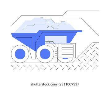 Transportar materia prima abstracta concepto de ilustración vectorial. El camión de arrastre de minas suministra materias primas, camiones de volcado pesado, transporte industrial, metáfora abstracta de maquinaria pesada.