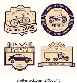 transports set retro label template of emblem element for your product or design, web and mobile applications with text. Vector illustration with thin lines isolated icons on stamp symbol. 
