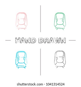 Transrapid Hand Drawn Icons Set. Color Brush Stroke. Maglev. High Speed Monorail Train. Isolated Vector Sketchy Illustrations