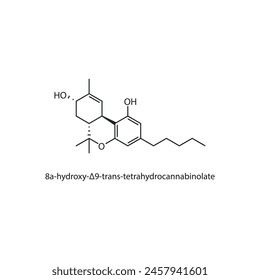 8a-hydroxy-Δ9 -trans-tetrahydrocannabinolate skeletal structure diagram. compound molecule scientific illustration on white background.