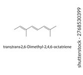 trans,trans-2,6-Dimethyl 2,4,6-octatriene skeletal structure. triene compound schematic illustration. Simple diagram, chemical formula.