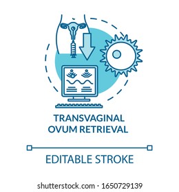 Transvaginal ovum retrieval turquoise concept icon. Female fertilization. Reproductive technology idea thin line illustration. Vector isolated outline RGB color drawing. Editable stroke