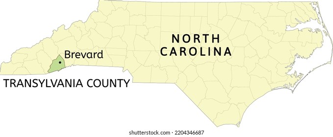 Transylvania County and city of Brevard location on North Carolina state map