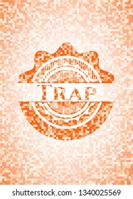 Trap abstract emblem, orange mosaic background