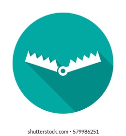 Trap circle icon with long shadow. Flat design style. Trap simple silhouette. Modern, minimalist, round icon in stylish colors. Web site page and mobile app design vector element.