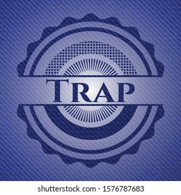 Trap emblem with jean high quality background. Vector Illustration. Detailed.