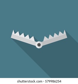 Trap icon with long shadow. Flat design style. Trap simple silhouette. Modern, minimalist icon in stylish colors. Web site page and mobile app design vector element.