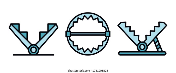 Ajusta los iconos. Conjunto de esquemas de iconos del vector de trampa color de línea delgada plano sobre blanco