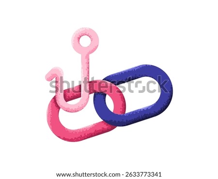trap link concept. phishing link address and website for data information theft. illustration of chain symbol with cloth symbol sign. flat style design with grain texture. element