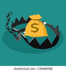 trampa y bolsa de dinero. Usando el dinero como cebo. Diseño de ilustración de vector
