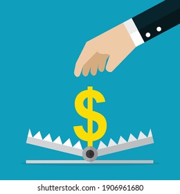 Una trampa con dinero como cebo, ilustración vectorial de estilo plano