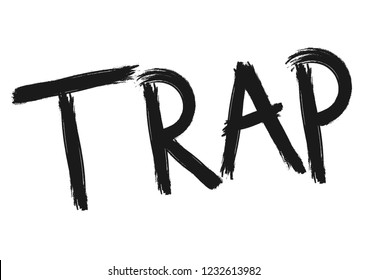 Trap Music, Lettering Design Template, Brush Grunge, Calligraphic Word, Vector Illustration