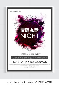 Trap Night Party Template, Dance Party Flyer, Night Party Banner or Club Invitation design with abstract pattern.