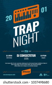Trap night poster flyer. DJ club party design.