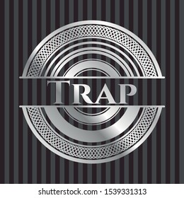 Trap silver badge. Vector Illustration. Mosaic.