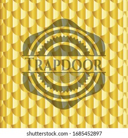 Trapdoor golden emblem. Scales pattern. Vector Illustration. Detailed.