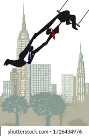 
Trapeze activity, success. Mutual support - vector illustration