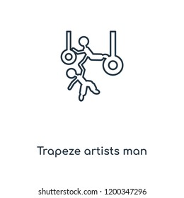 Trapeze artists man concept line icon. Linear Trapeze artists man concept outline symbol design. This simple element illustration can be used for web and mobile UI/UX.