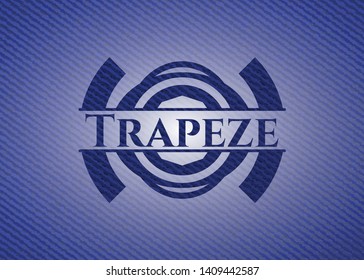 Trapeze badge with denim background. Vector Illustration. Detailed.