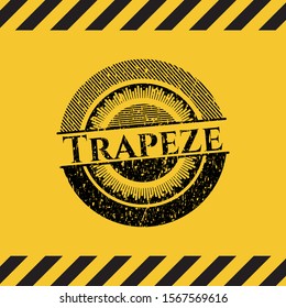 Trapeze black grunge emblem inside yellow warning sign. Vector Illustration. Detailed.