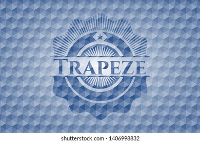 Trapeze blue badge with geometric pattern background. Vector Illustration. Detailed.