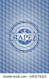 Trapeze blue emblem or badge with geometric pattern background. Vector Illustration. Detailed.