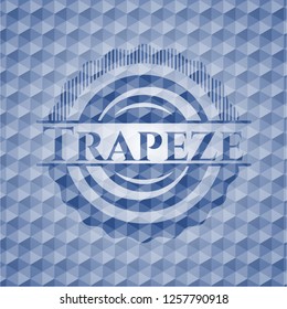 Trapeze blue emblem with geometric pattern background.