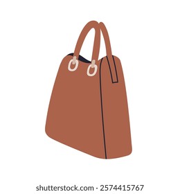 Trapeze handbag, stylish leather accessory. Big casual tote bag with structured design, modern trendy style. Large ladies satchel with handles. Flat vector illustration isolated on white background