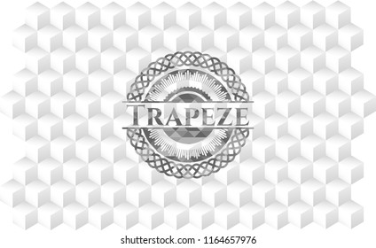 Trapeze realistic grey emblem with cube white background