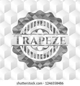 Trapeze realistic grey emblem with cube white background