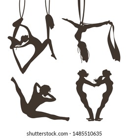 Trapeze Yoga Workout. A set of yoga classes in cartoon style is valid. Vector illustration.