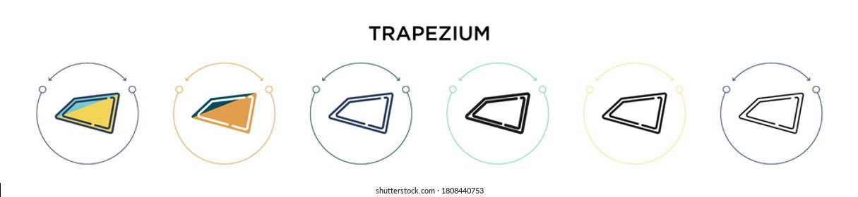 Trapezium icon in filled, thin line, outline and stroke style. Vector illustration of two colored and black trapezium vector icons designs can be used for mobile, ui, web