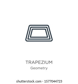 Trapezium icon. Thin linear trapezium outline icon isolated on white background from geometry collection. Line vector sign, symbol for web and mobile