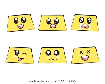 trapezium shape with expression smile angry crying wink eye sadness and laughing mood feeling yellow color 