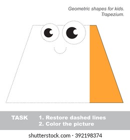 Trapezium in vector colorful to be traced. Restore dashed line and color the picture. Visual game for children. Worksheet to be colored.
