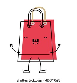 trapezoid animated kawaii shopping bag icon with handle in watercolor silhouette