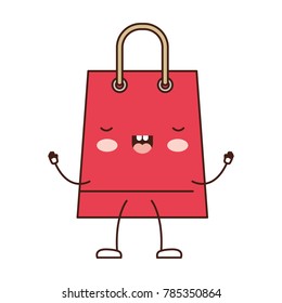 trapezoid animated kawaii shopping bag icon with handle in colorful silhouette