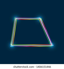 Trapezoid frame with colorful multi-layered outline and glowing light effect on blue background