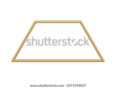 Trapezoid golden frame 3d decor element minimalist geometric shape realistic vector illustration. Polygonal premium border decorative framework for presentation art design isolated