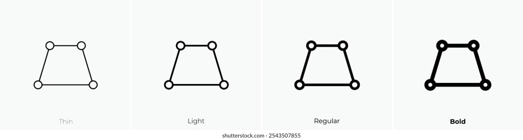 ícone trapezoide. Design fino, leve, regular e negrito, isolado no fundo branco