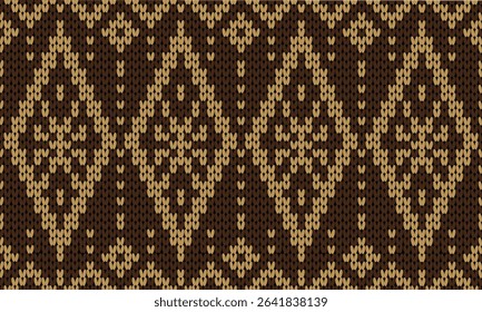 Trapezoid pattern on brown background, seamless, in a knitted pattern for winter.
