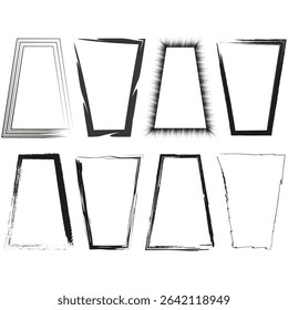 Trapezoid shape vector. Abstract block bundle. Black outline figure. White grid background.