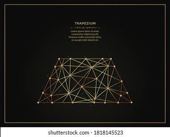 Trapezoid or trapezium abstract illustration on dark background. Geometric shape polygonal template made from lines and dots.