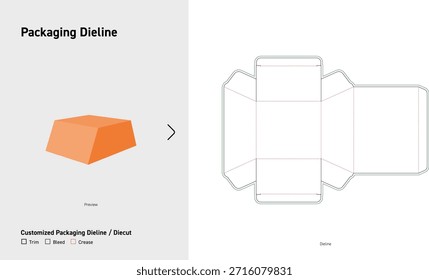 Caja trapezoidal Embalaje Dieline Plantilla con lados cónicos