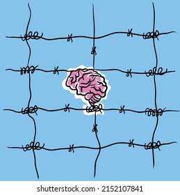 Trapped Brain Vector Illustration isolated