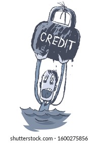Trapped clerk. Comic character. Vector illustration